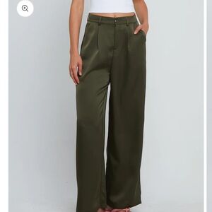 Olive green satin flowy pants